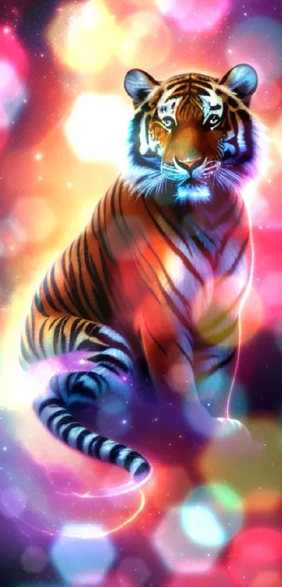 Mystical tiger in a colorful cosmic nebula.