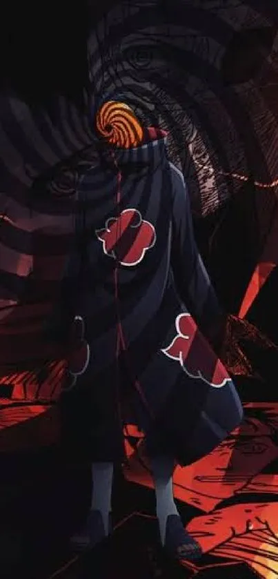 Mysterious anime character with dark red background.