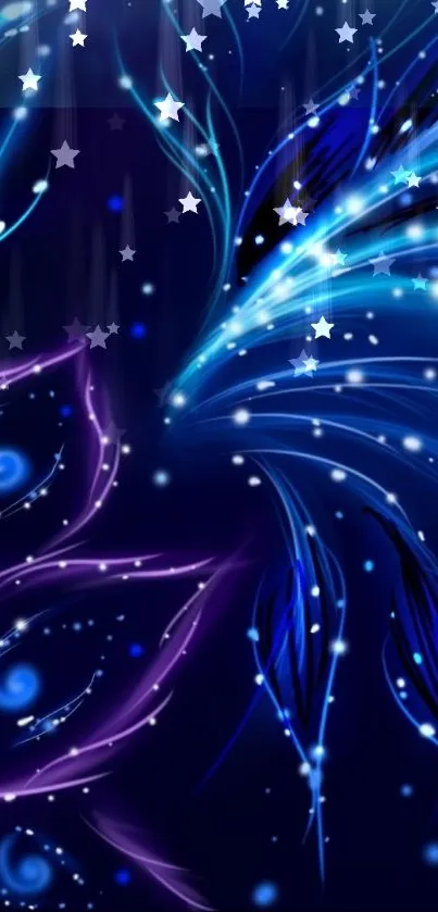 Mystical starry night mobile wallpaper with blue hues and abstract stars.