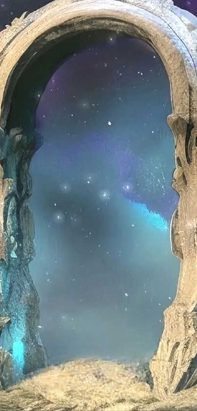 Mystical stone portal under starry sky wallpaper.