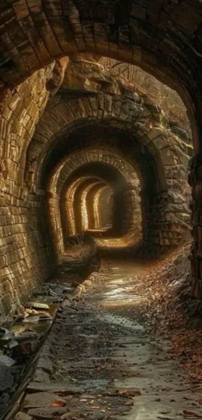 Mystical stone tunnel with ambient lighting