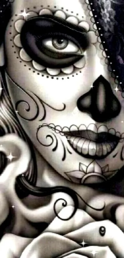 Black and white sugar skull mobile wallpaper.