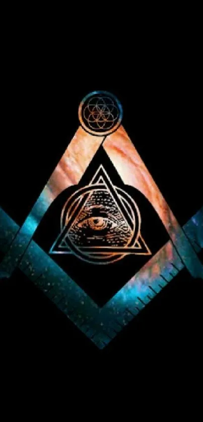 Mystical symbol with eye on dark phone wallpaper background.