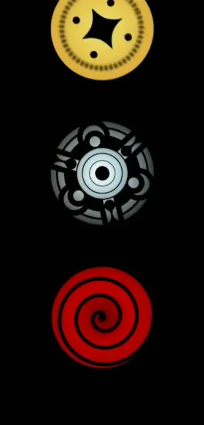 Enchanting symbols on a black background wallpaper.