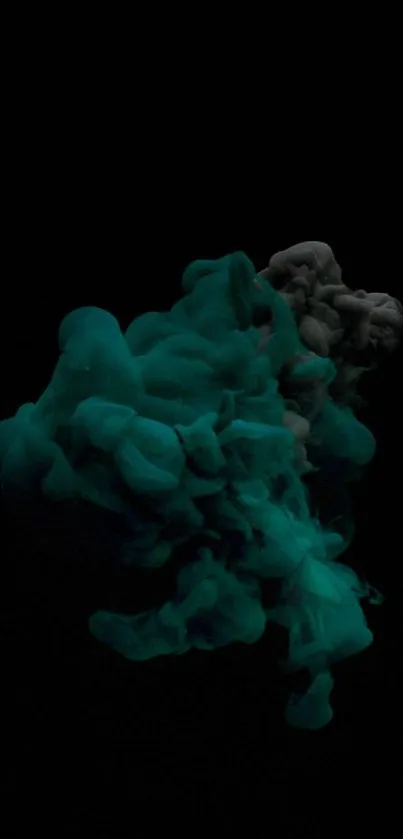 Mystical teal smoke on a dark wallpaper background.