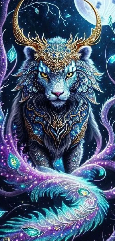 Fantasy tiger art with intricate mystical patterns and vibrant colors.