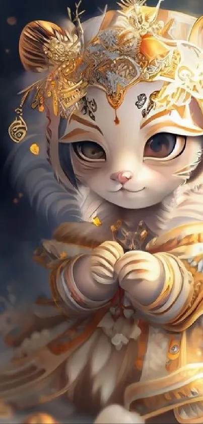 A mystical tiger in ornamental attire, set in a fantasy-themed art piece.