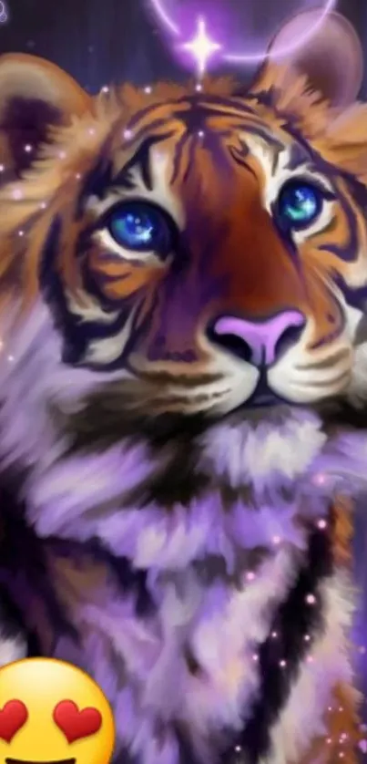 Mystical purple tiger art with vibrant colors.