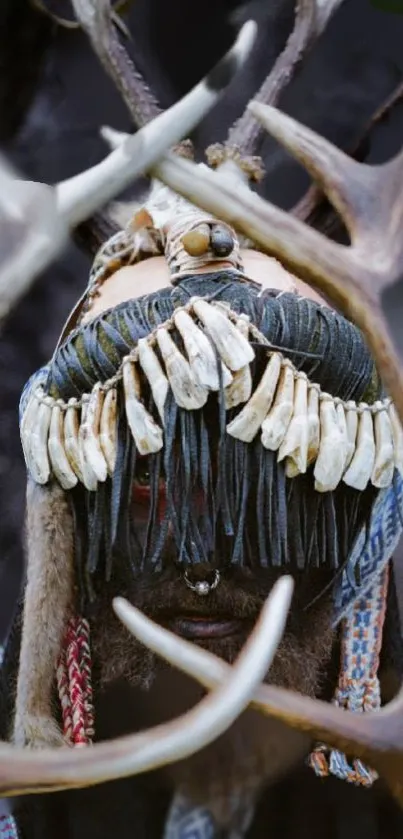 Mystical tribal mask with antlers