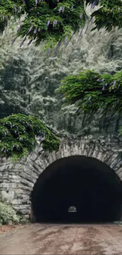 Mystical forest tunnel surrounded by greenery.