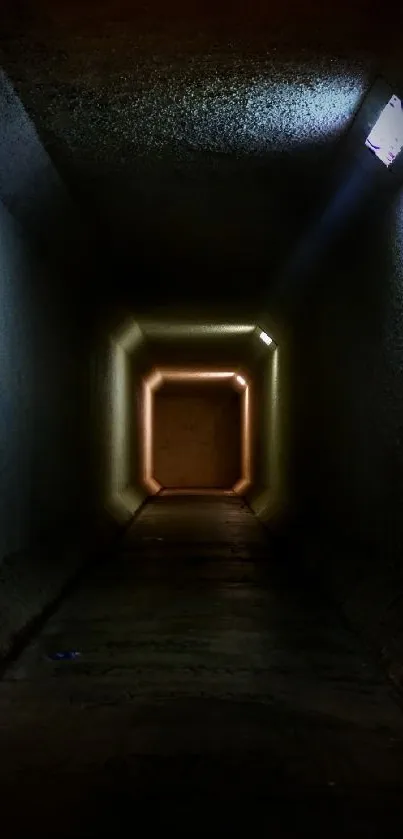 Enigmatic tunnel with glowing light creating mysterious ambiance.