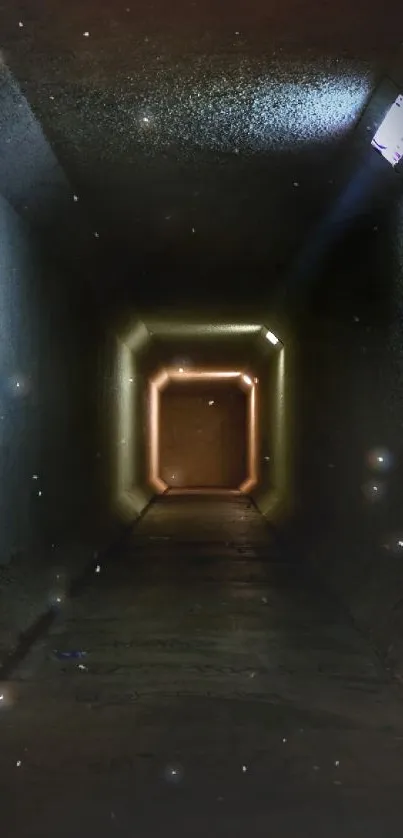 Mystical dark tunnel wallpaper with illuminated walls.