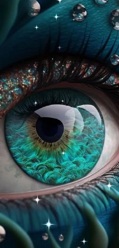 Vibrant surreal eye design with turquoise hues.