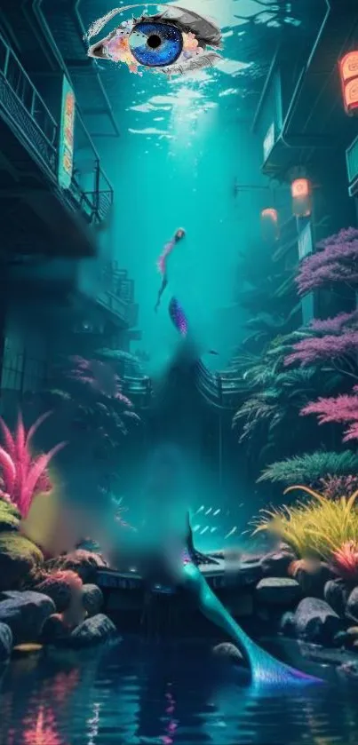 Enchanting underwater fantasy wallpaper with mermaids and vibrant colors.