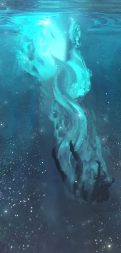 Mystical swirling underwater galaxy wallpaper with ethereal effects.