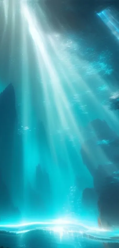 Mystical underwater scene with vibrant light rays