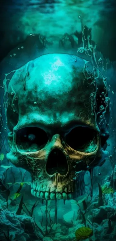 Aquatic-themed skull art with teal hues.