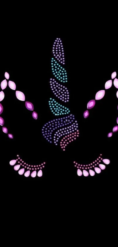 Vibrant neon unicorn design on a black background.