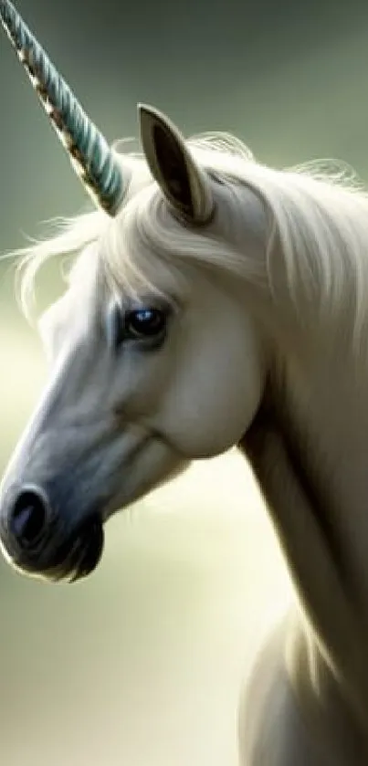 Majestic unicorn artwork with a soft glow and mystical background.