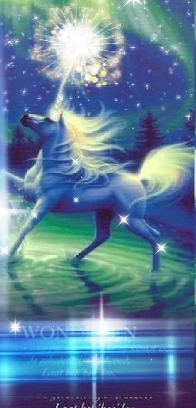 Mystical unicorn night sky wallpaper with vibrant colors.
