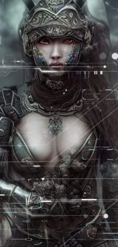 Mysterious warrior in detailed armor digital art wallpaper.