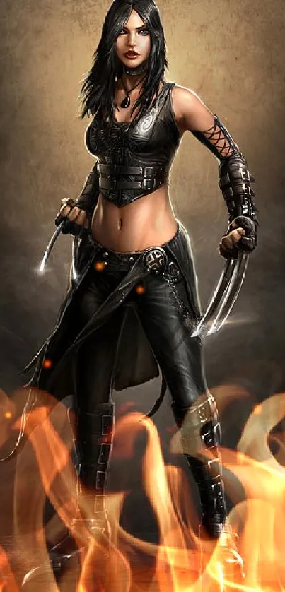 Mystical warrior woman with blades in dark fantasy art style.