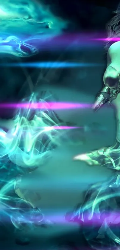Mystical warrior with ethereal aura art on mobile wallpaper.