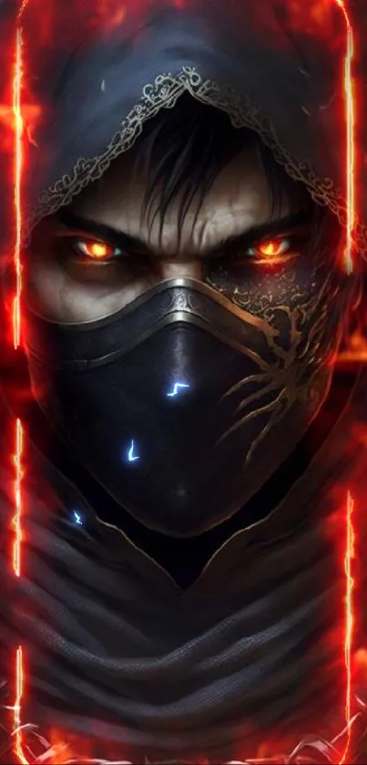 Hooded warrior with glowing eyes wallpaper.