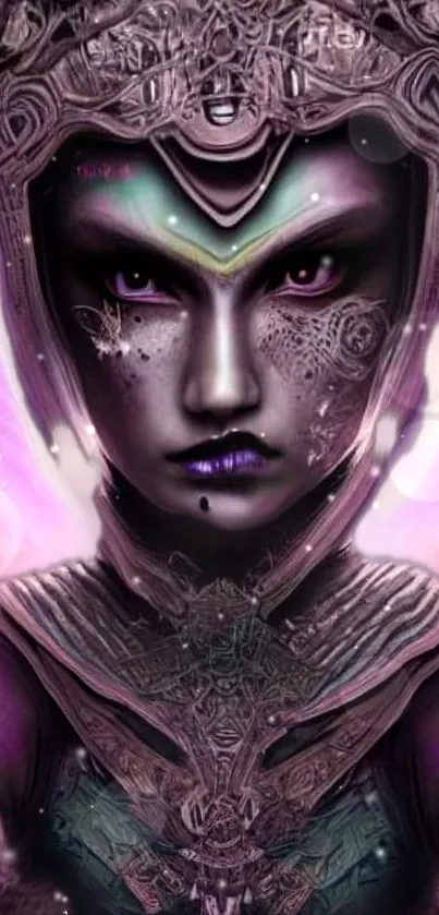 Mystical alien warrior art with purple and pink tones.