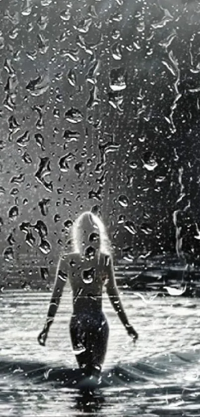 Silhouetted figure in mystical water scene at night.