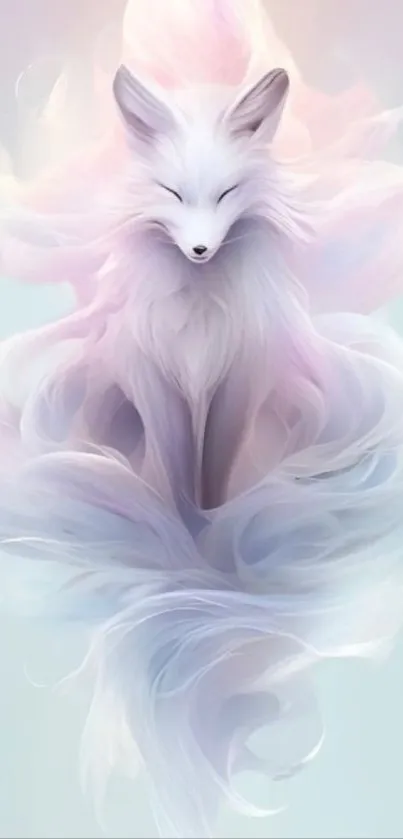 Ethereal white fox with pastel hues in a mystical design.