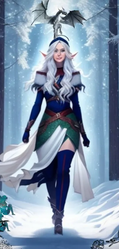 Elf in a snowy forest with winter magic.