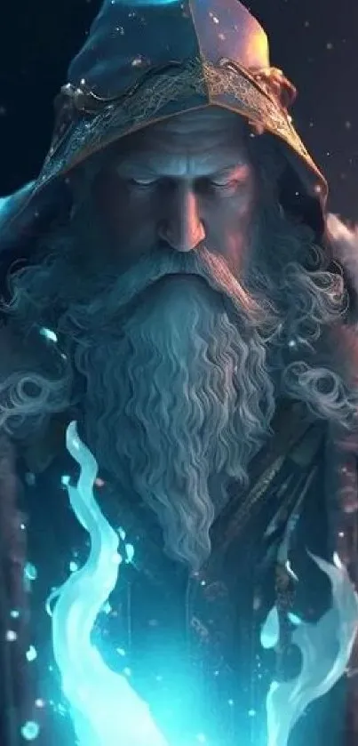 Mystical wizard with glowing magic, detailed fantasy art.