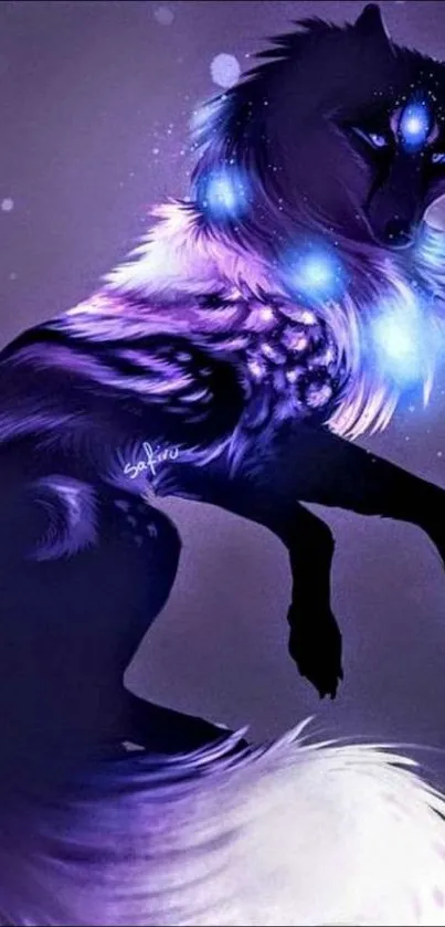 Mystical neon wolf wallpaper with glowing lights and vibrant colors.