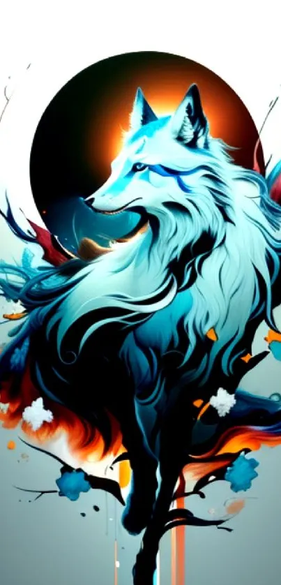 Mystical cyan wolf digital art wallpaper.