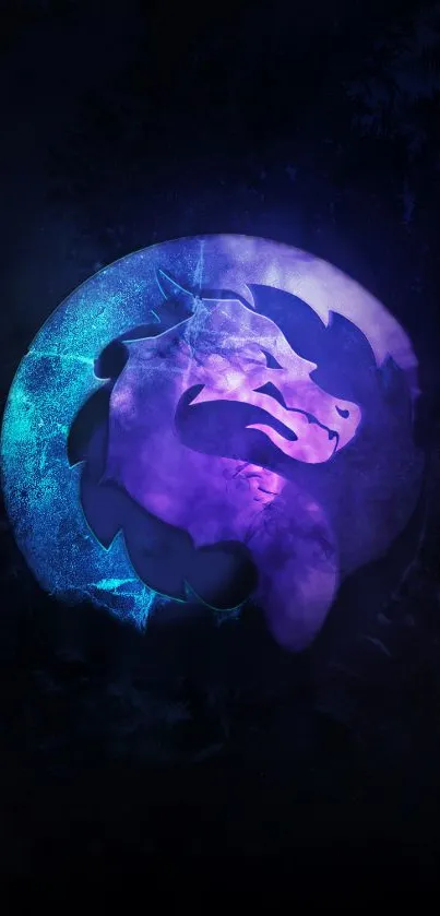 Mystical wolf digital art wallpaper with blue and purple tones.