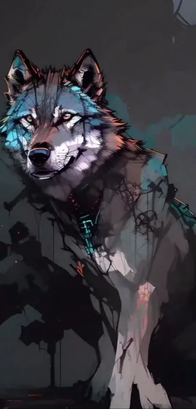 Digital artwork of a mystical wolf with vibrant colors and abstract style.