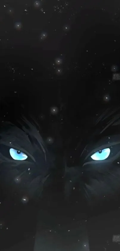 Mystical wolf eyes glowing in the dark on mobile wallpaper.