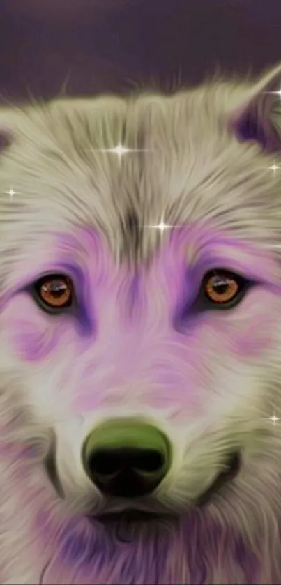 Mystical wolf with purple glow, fantasy art wallpaper for mobile.