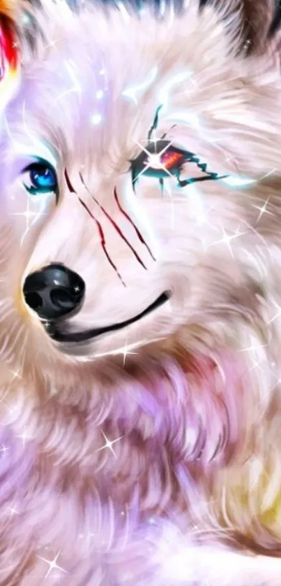 Mystical wolf fantasy wallpaper with vibrant colors.