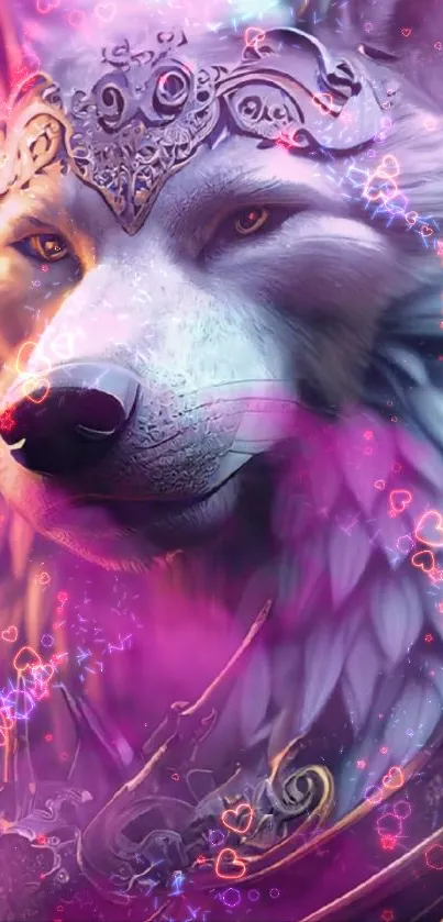 Mystical purple wolf with decorative elements and glowing pink accents.