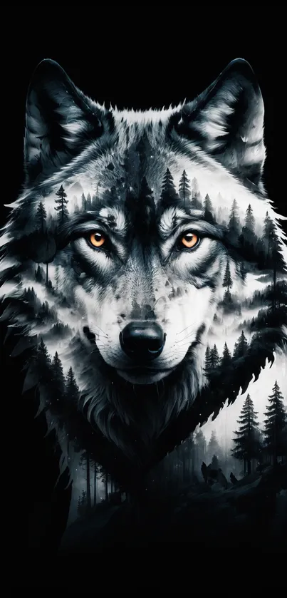 Mystical wolf with forest imagery mobile wallpaper.