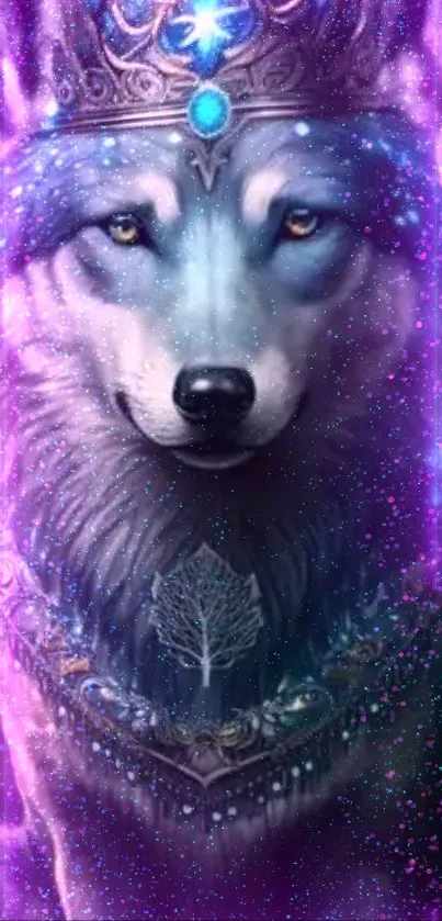 Mystical wolf with galaxy theme in vibrant purple hues.
