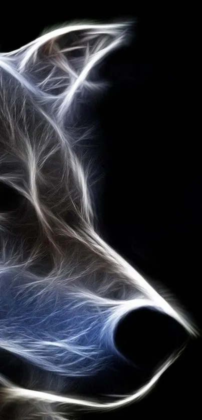 A mystical glowing wolf portrait on a black background, perfect for phone wallpaper.