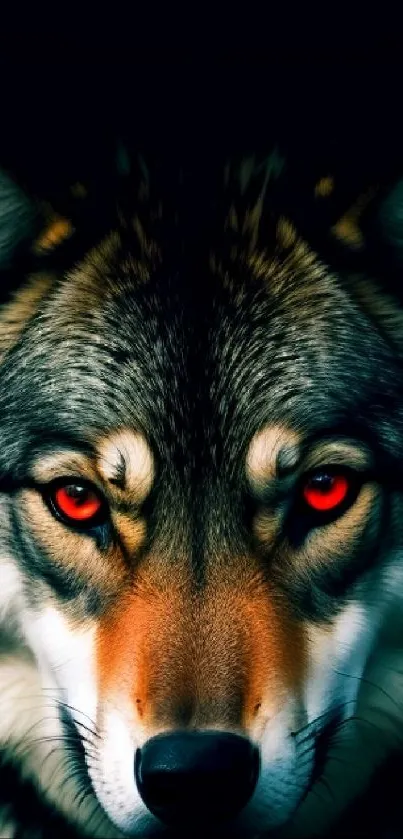 Stunning mobile wallpaper featuring a fierce wolf with red eyes.