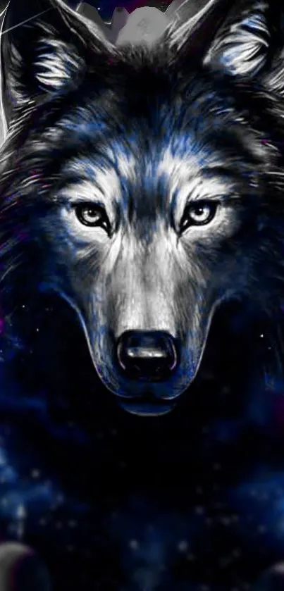 Artistic blue and black wolf mobile wallpaper design