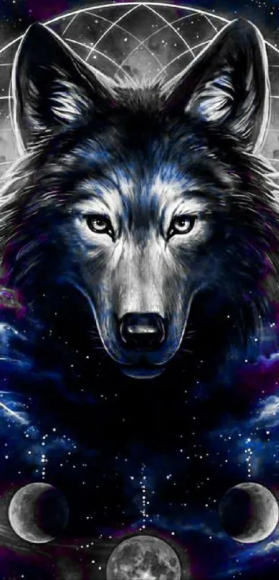 Mystical wolf and moon phases wallpaper.