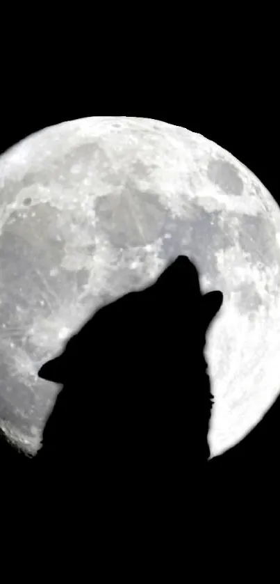 Silhouette of a wolf howling at a full moon, creating a mystical night scene.