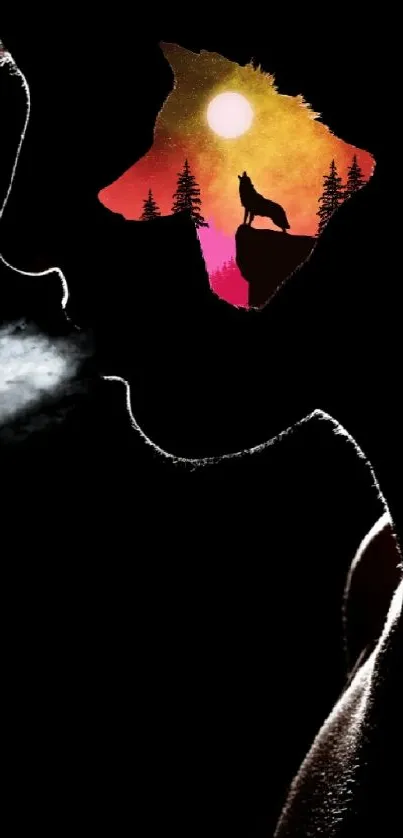 Mystical wolf silhouette mobile wallpaper.
