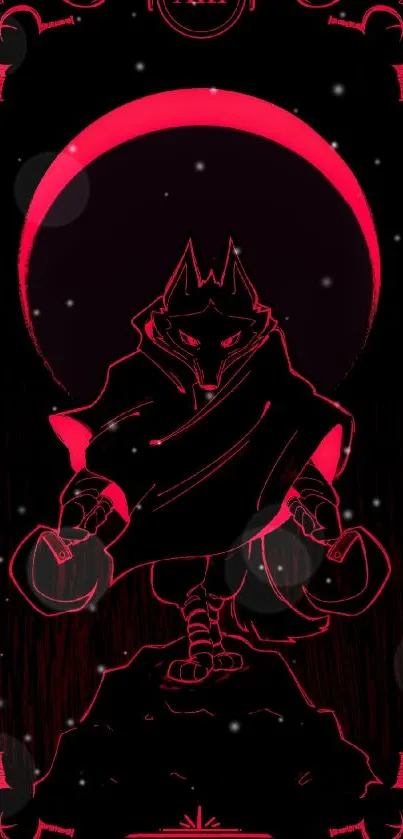 Mystical wolf in red tarot style design.